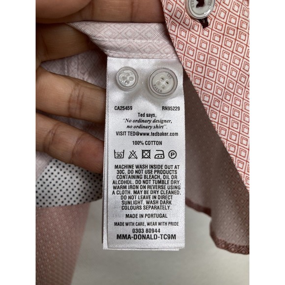 TED BAKER Men's Slim Fit GEO Print Short Sleeve Shirt Size 1 (XS) NWT Orange - Picture 9 of 10